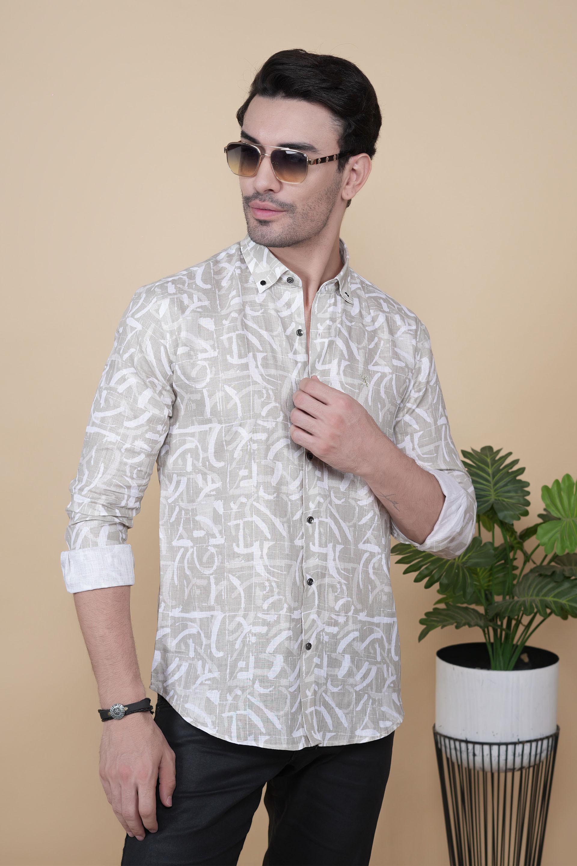 Emre Cream Linen Printed Shirt