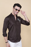 Sami Brown Cotton Horse Print Solid Shirt