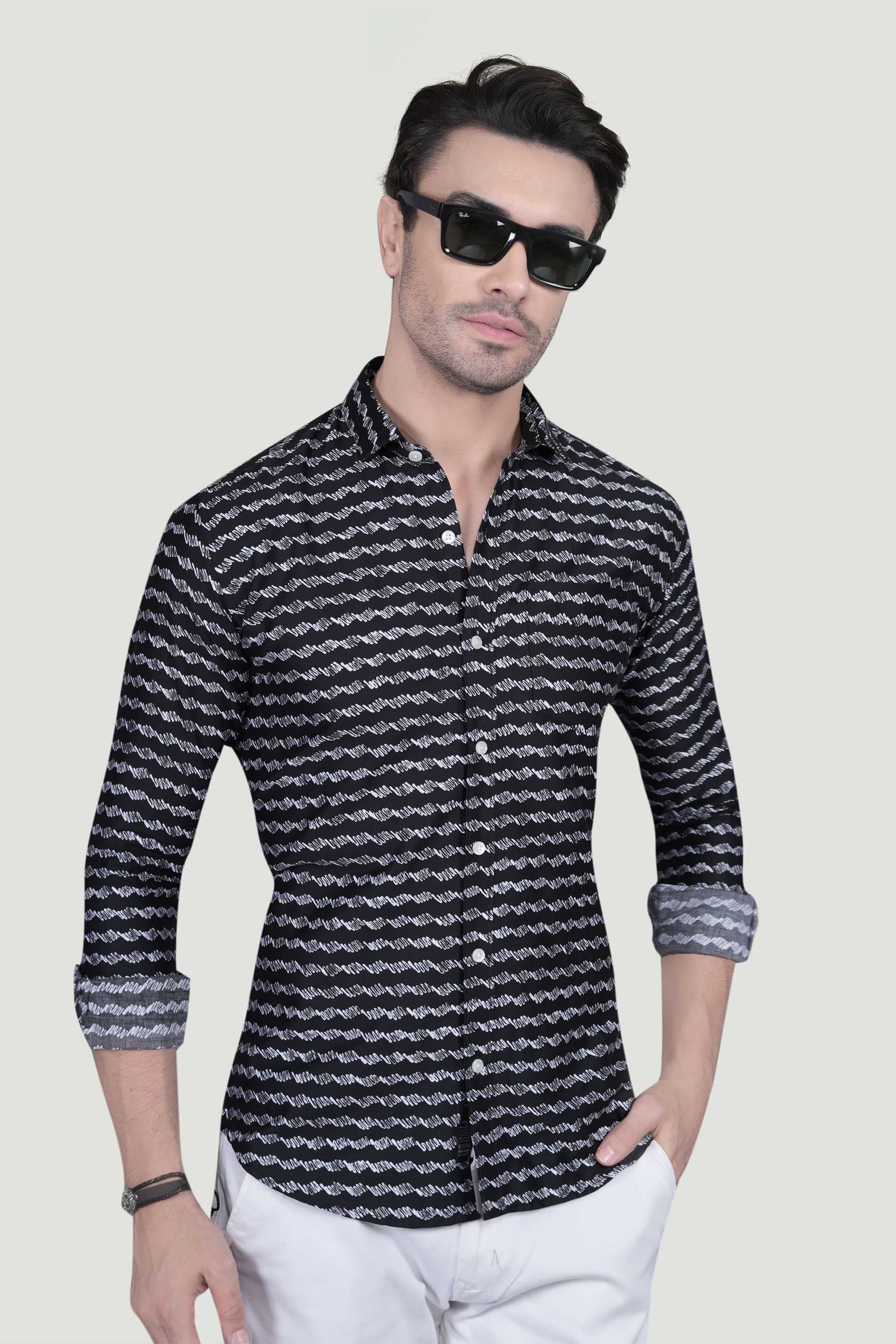 Stian Black Cotton Printed Shirt