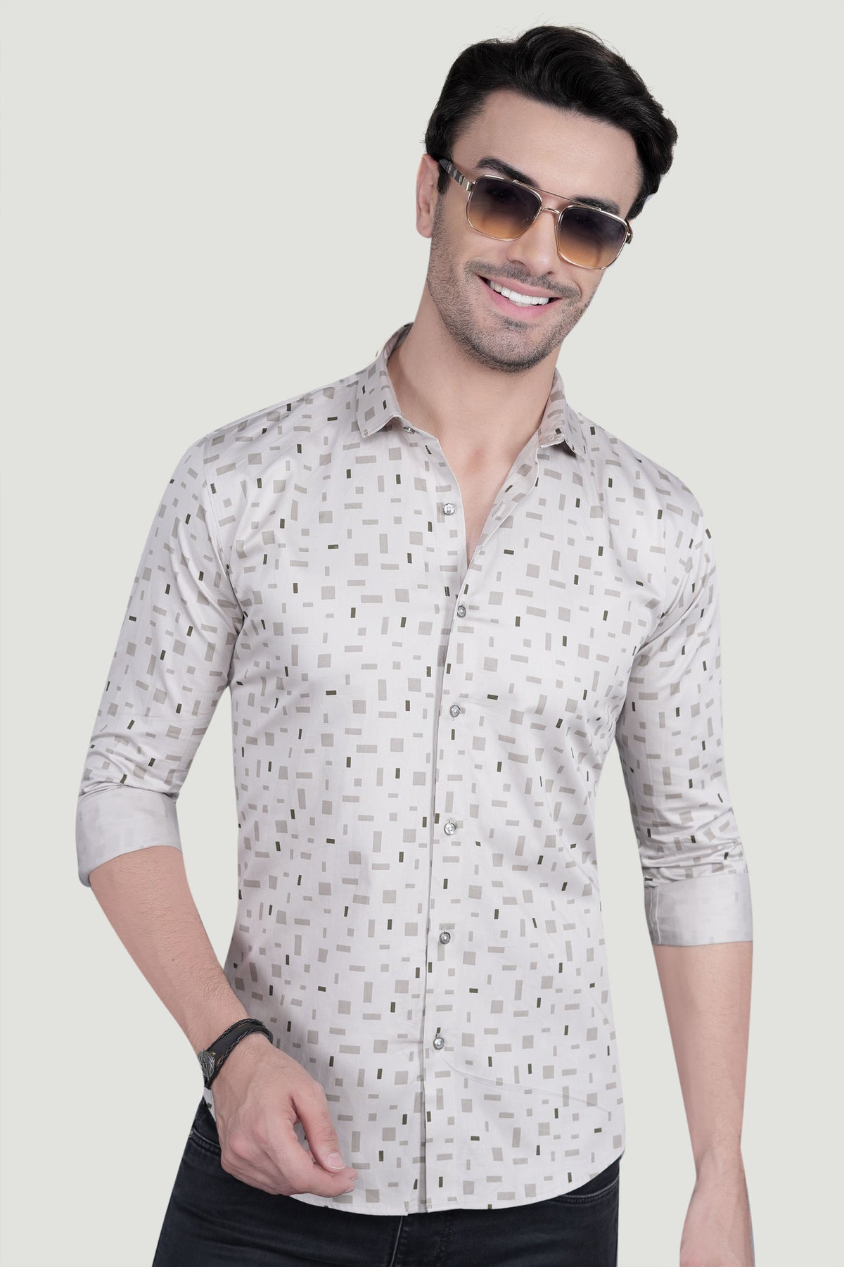 Milan Grey Cotton Printed Shirt
