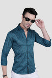 Ciaran Teal Blue Cotton Floral Printed Shirt