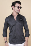 Marcello Grey Cotton Solid Embroidery Shirt