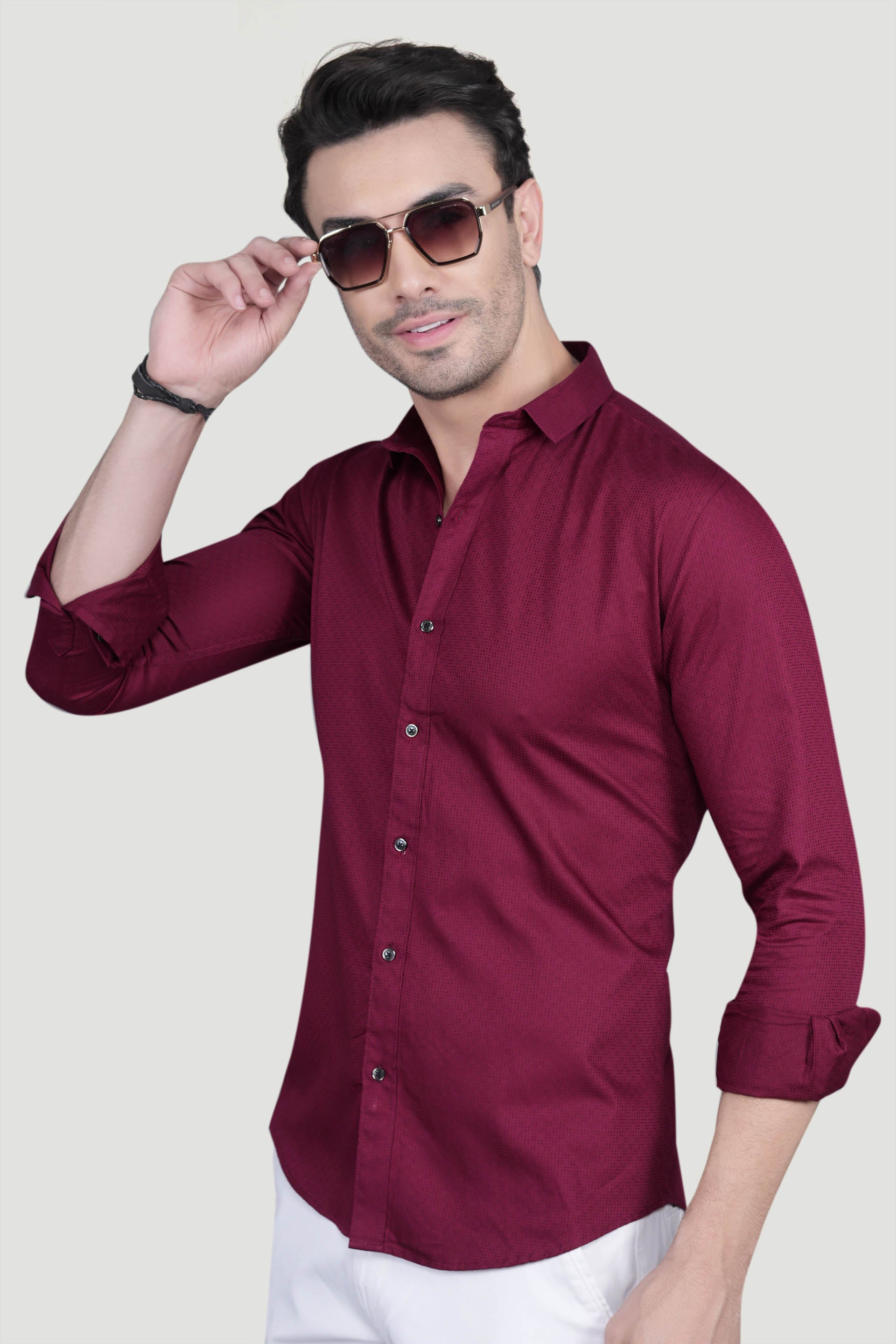 Viliam Maroon Cotton Solid Shirt