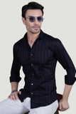 Bruno Navy Blue Cotton Striped Shirt