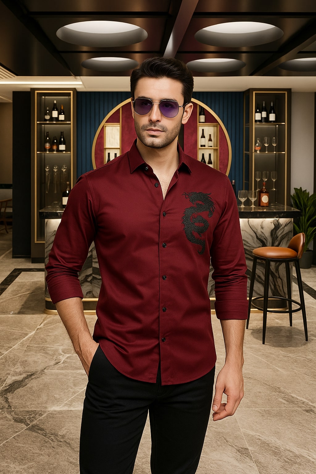 Dragon Maroon Cotton Solid Shirt