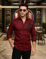 Dragon Maroon Cotton Solid Shirt