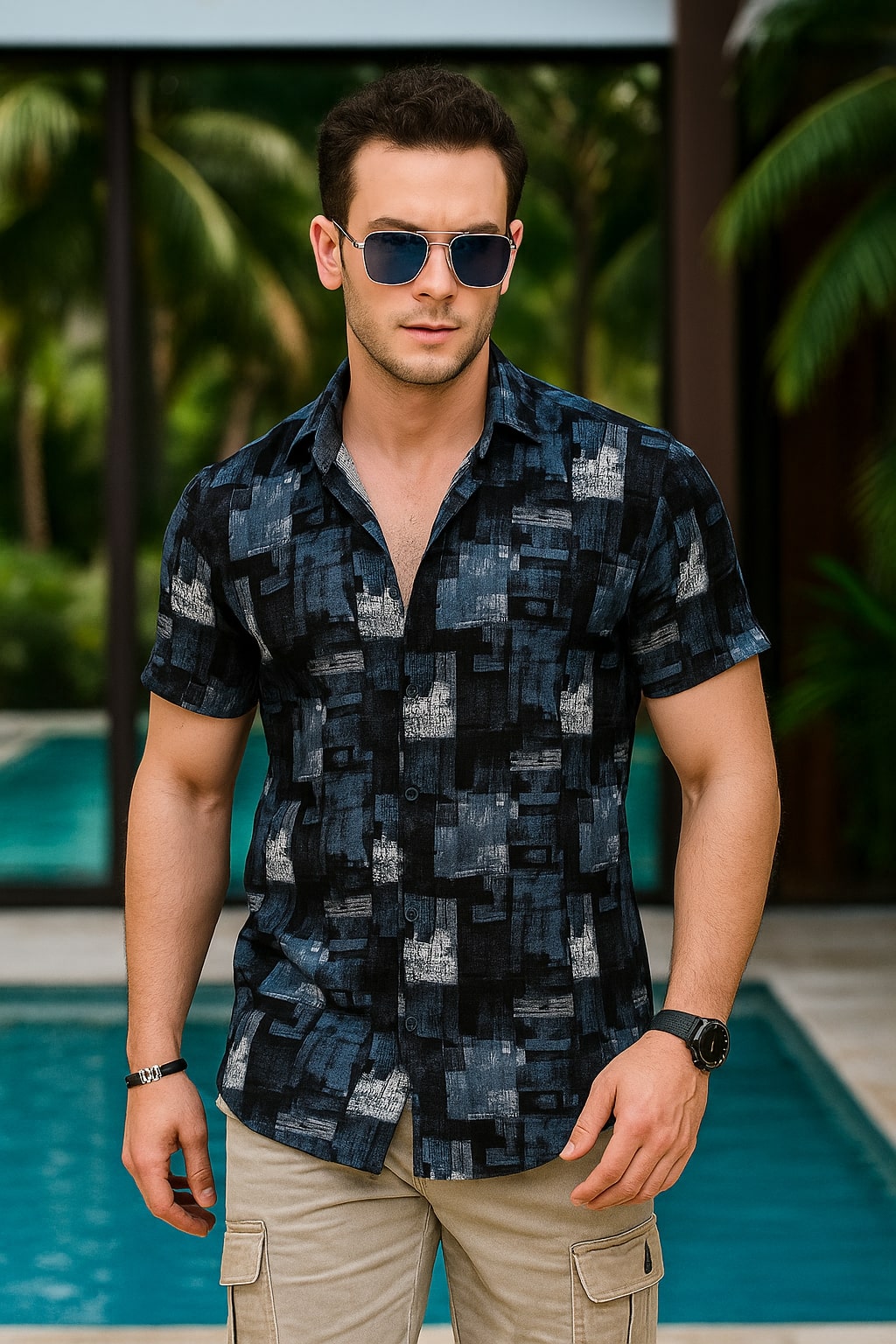 Westley Blue Viscose Print - Resort Shirt