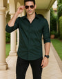 EMERALD GREEN SOLID TRIM PARTY WEAR SHIRT