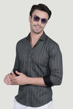 Marcello Grey Cotton Striped Shirt