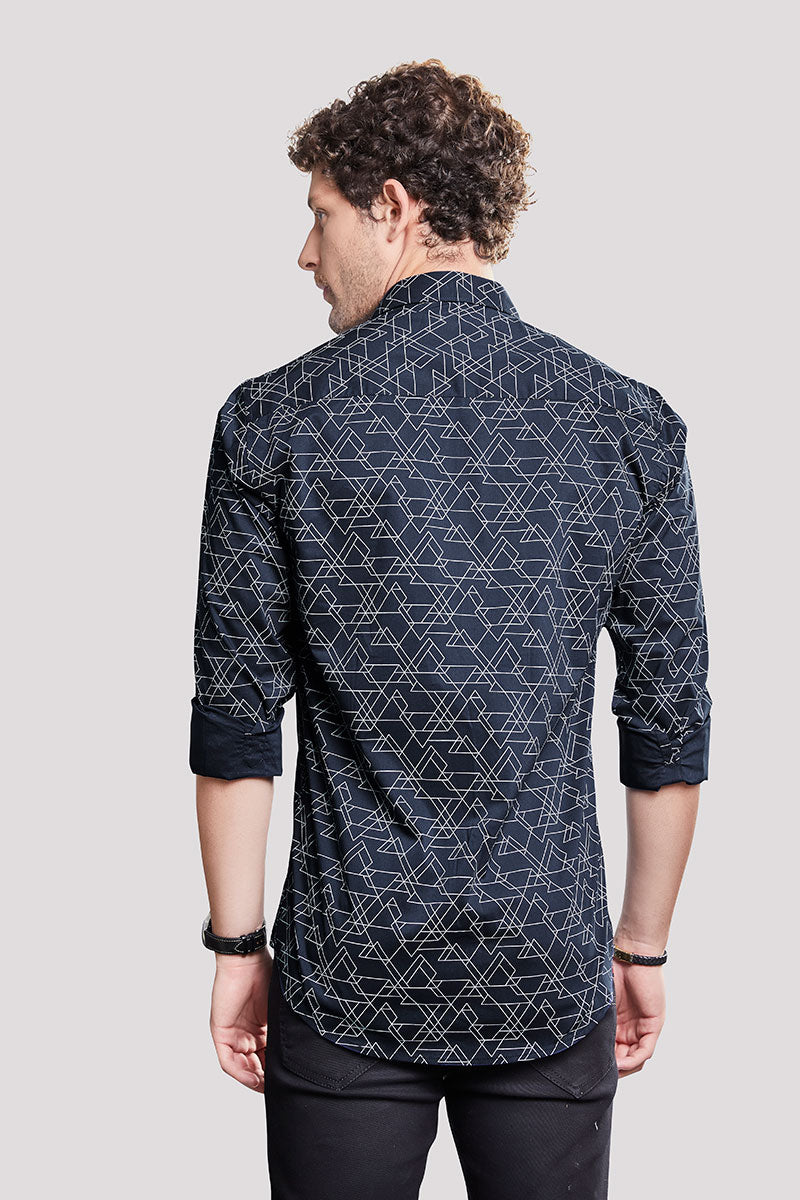 Maksim Navy Blue Geometric Print