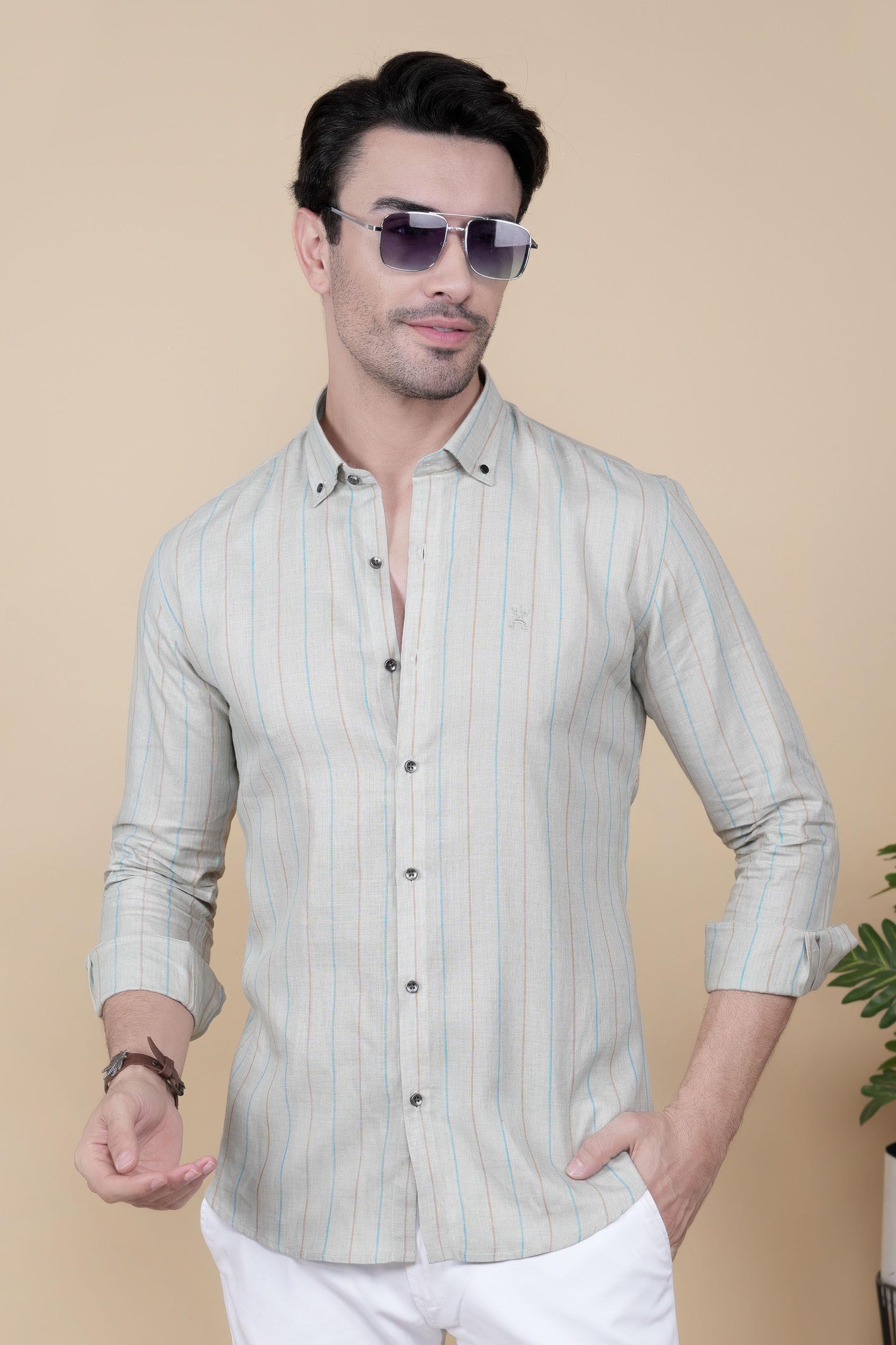Ilya Grey Linen Striped Shirt