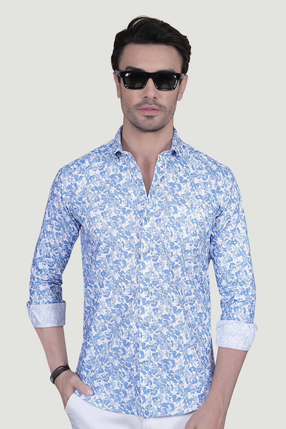 Ivan Light Blue Cotton Printed Shirt