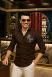Sami Brown Cotton Horse Print Solid Shirt