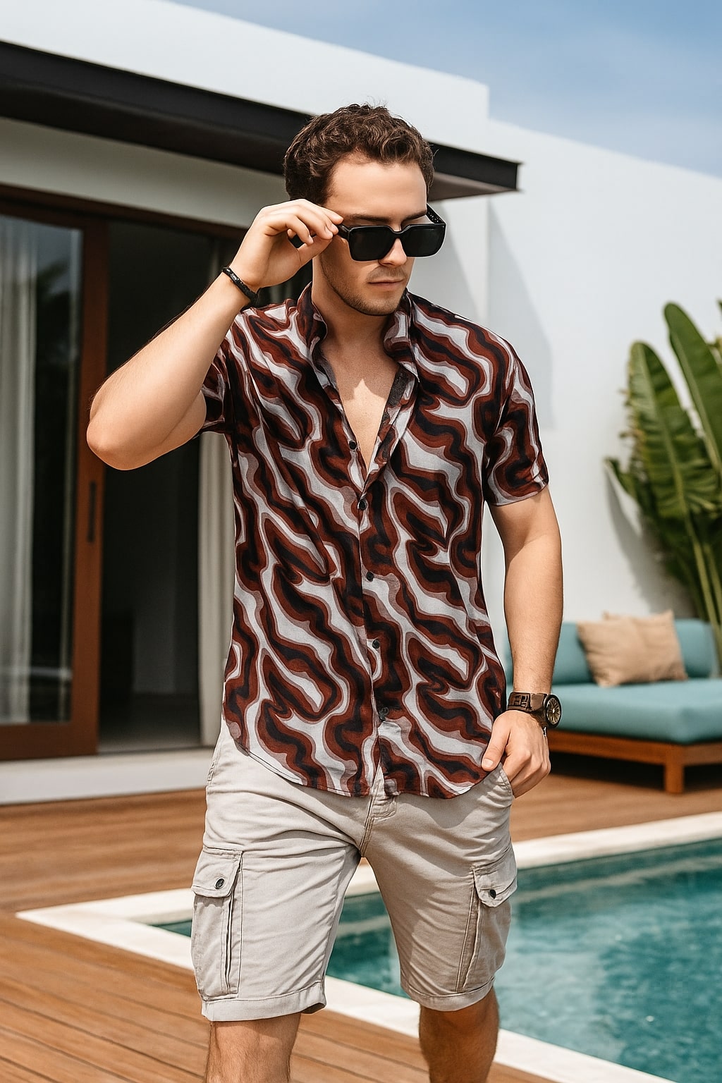 Jaxxon Maroon Viscose Print - Resort Shirt