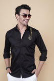 Alvar Black Cotton Metallic Gold Solid Shirt