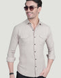 Abel Cream Suede Double Pocket Solid Shirt