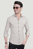 Abel Cream Suede Double Pocket Solid Shirt