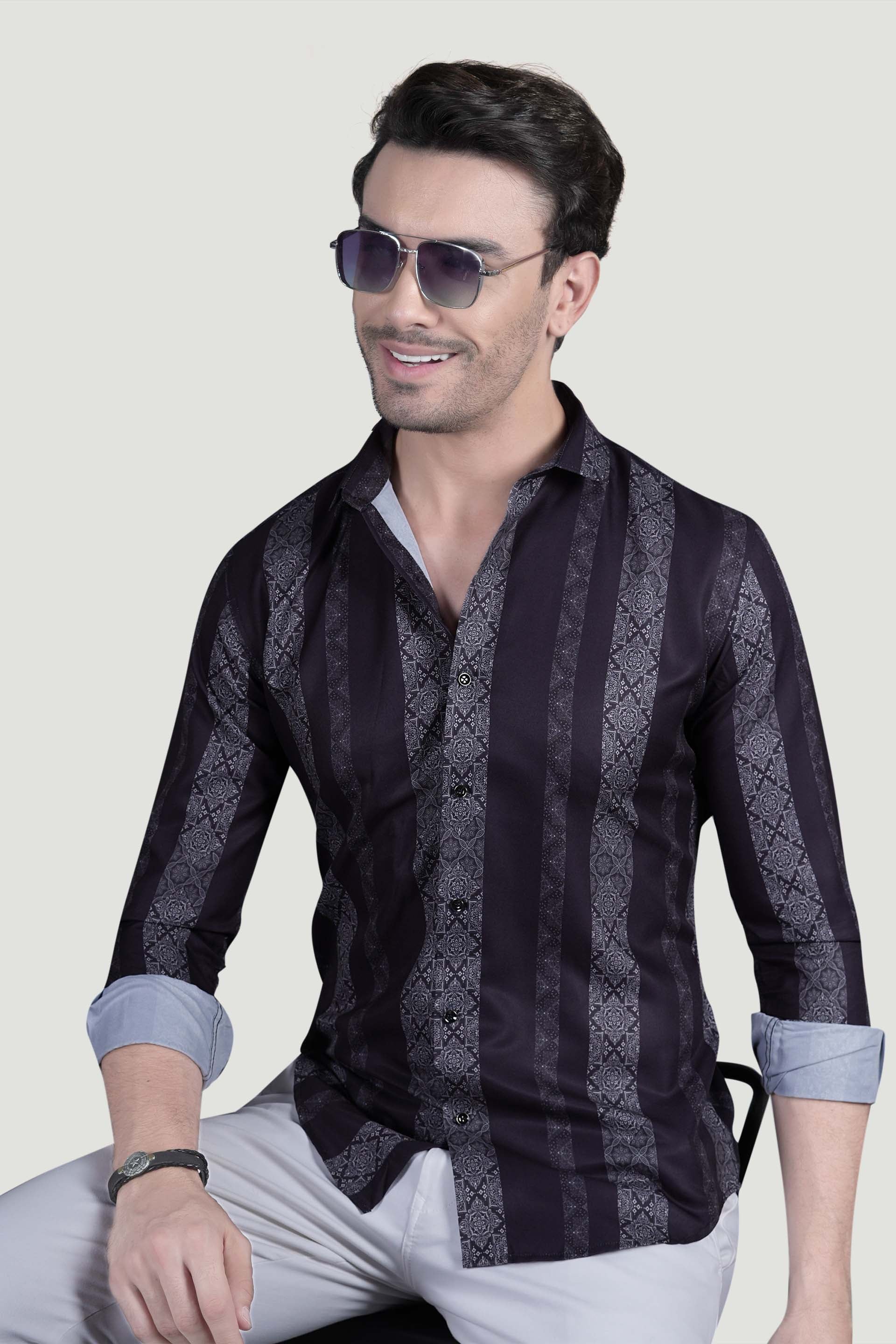 Roman Navy Blue Striped Printed Shirt