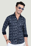 Gibson Navy Blue Cotton Printed Shirt