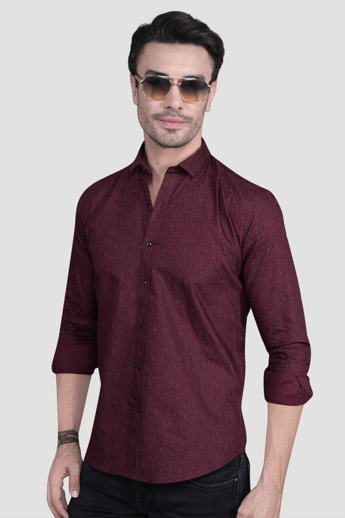 Felix Maroon Cotton Printed Shirt