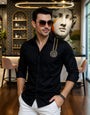 Alvar Black Cotton Metallic Gold Solid Shirt