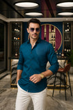 Ciaran Teal Blue Cotton Solid Shirt
