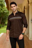 BROWN PATTERN COLLAR PARTY WEAR SHIRT