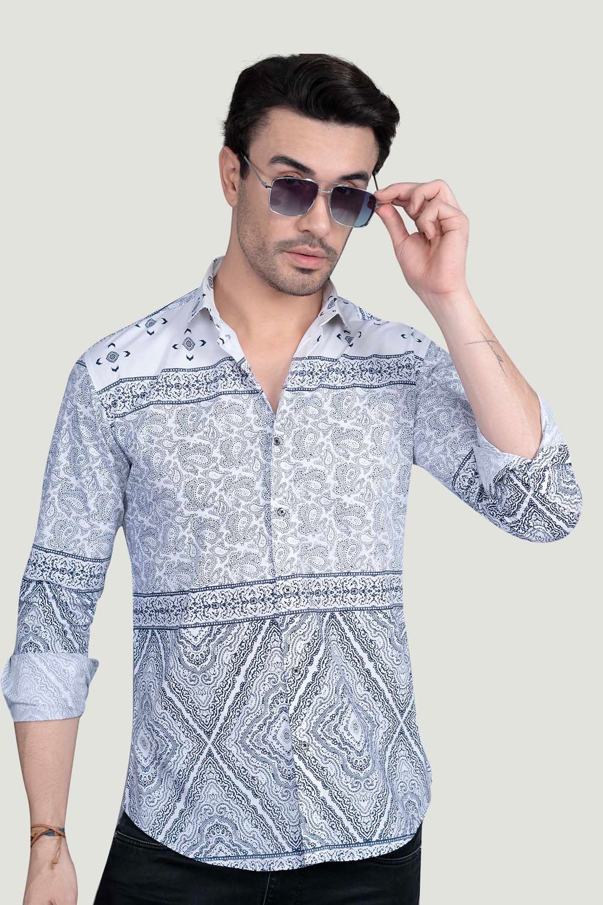 Jacques White Cotton Printed Shirt