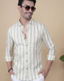 Aksel Cream Linen Striped Shirt