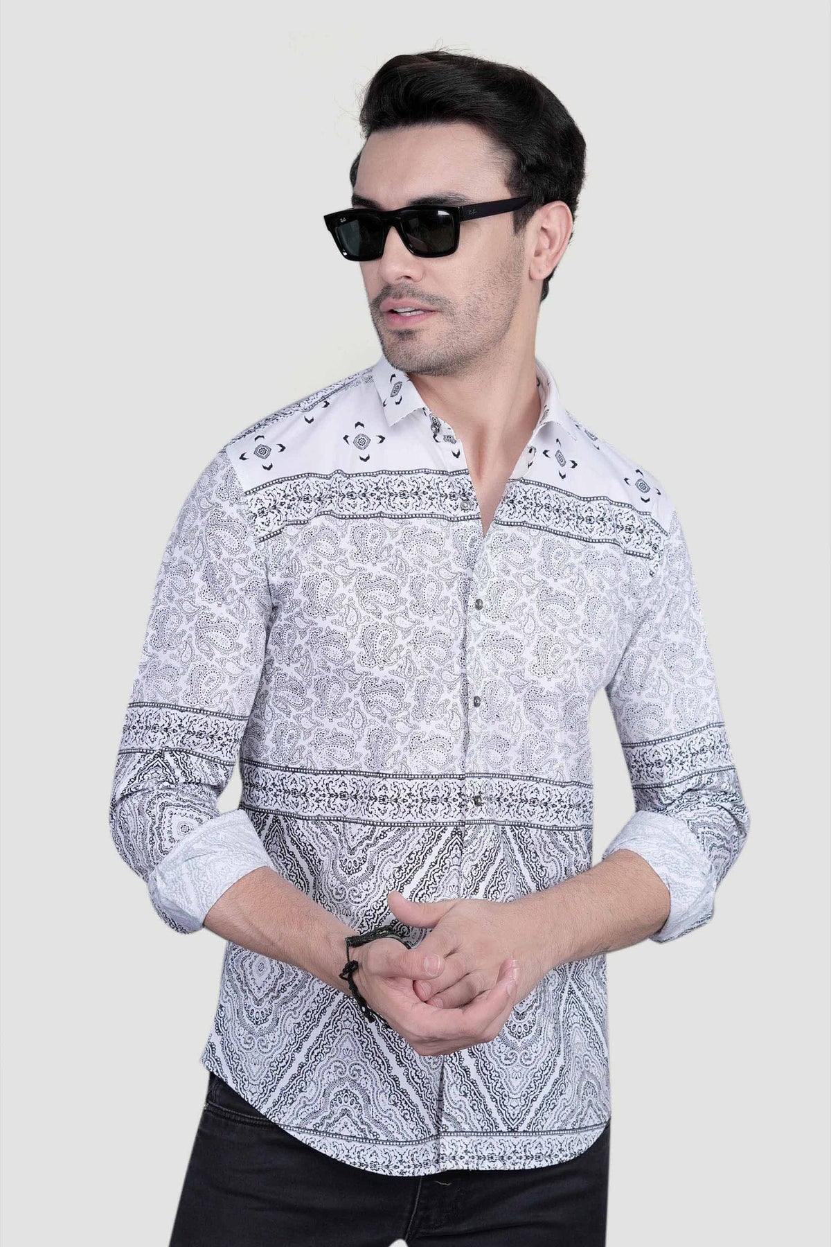 Tiberius White Cotton Printed Shirt