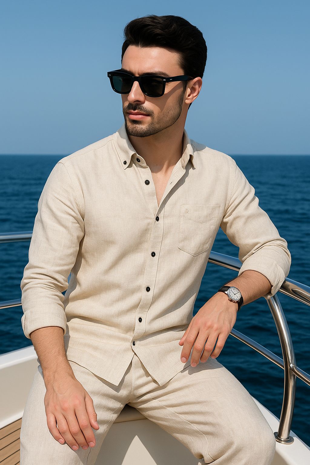 Naty Cream Linen Solid Shirt