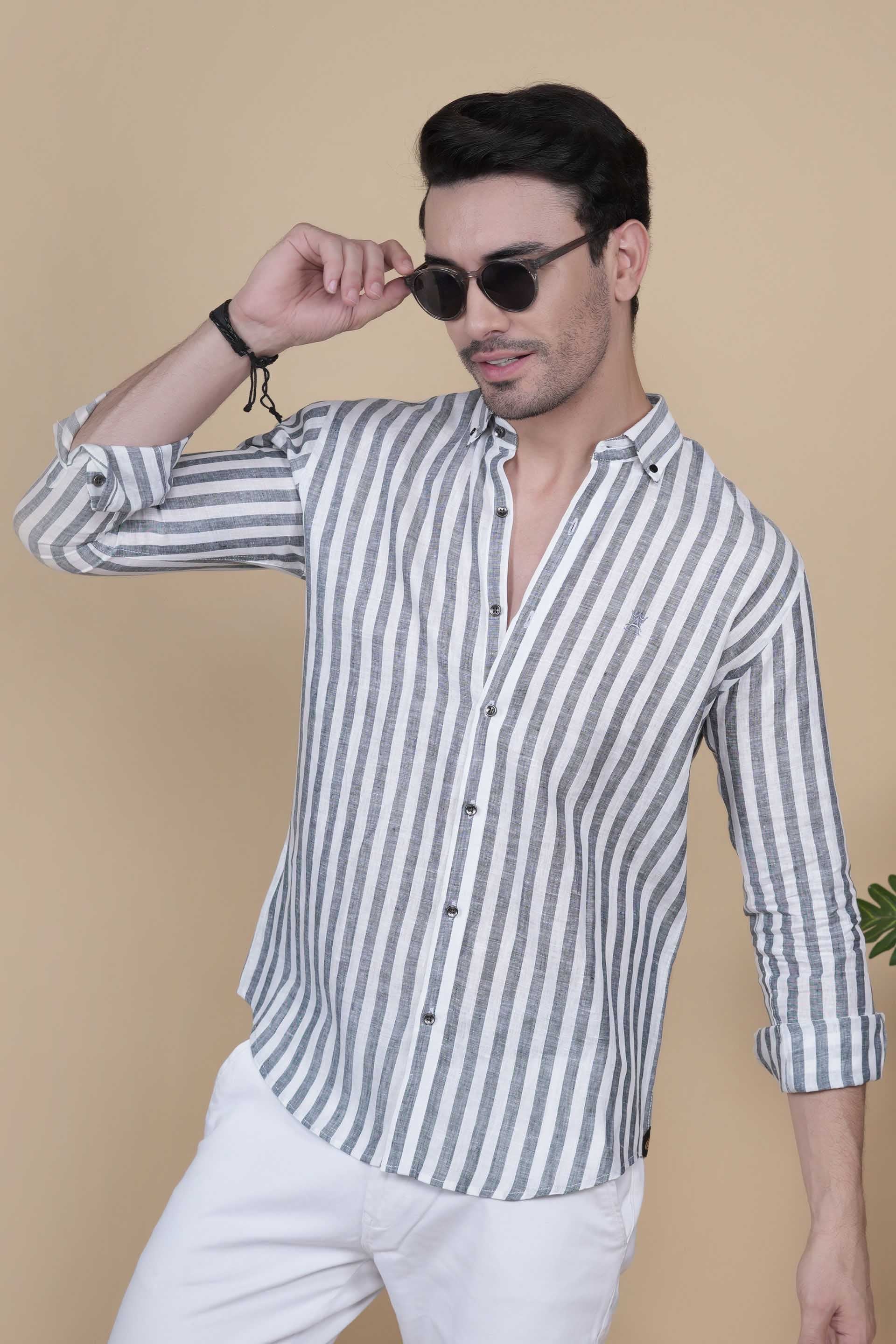 Danylo Grey Linen Striped Shirt
