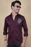 Lion Maroon Cottton Solid Shirt