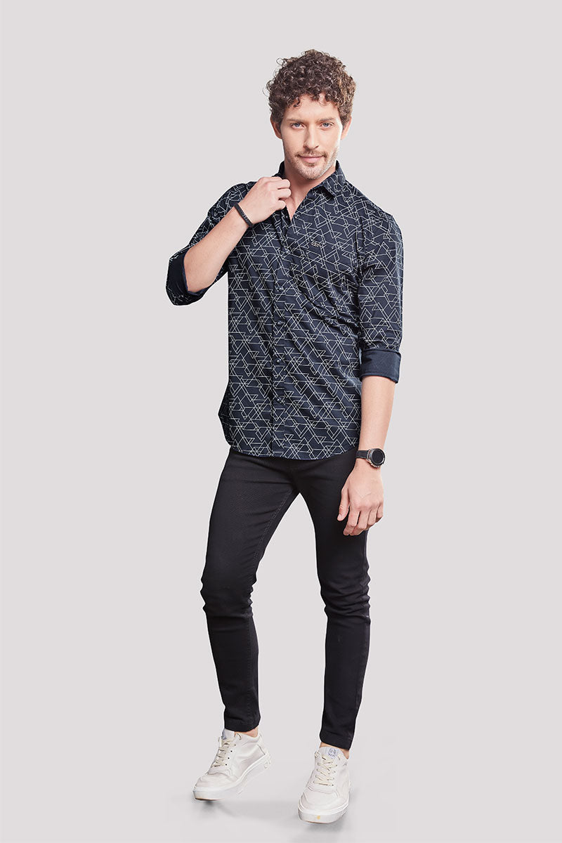 Maksim Navy Blue Geometric Print