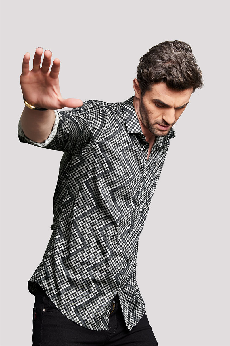 Kilian Grey Checkered / Geometric Print