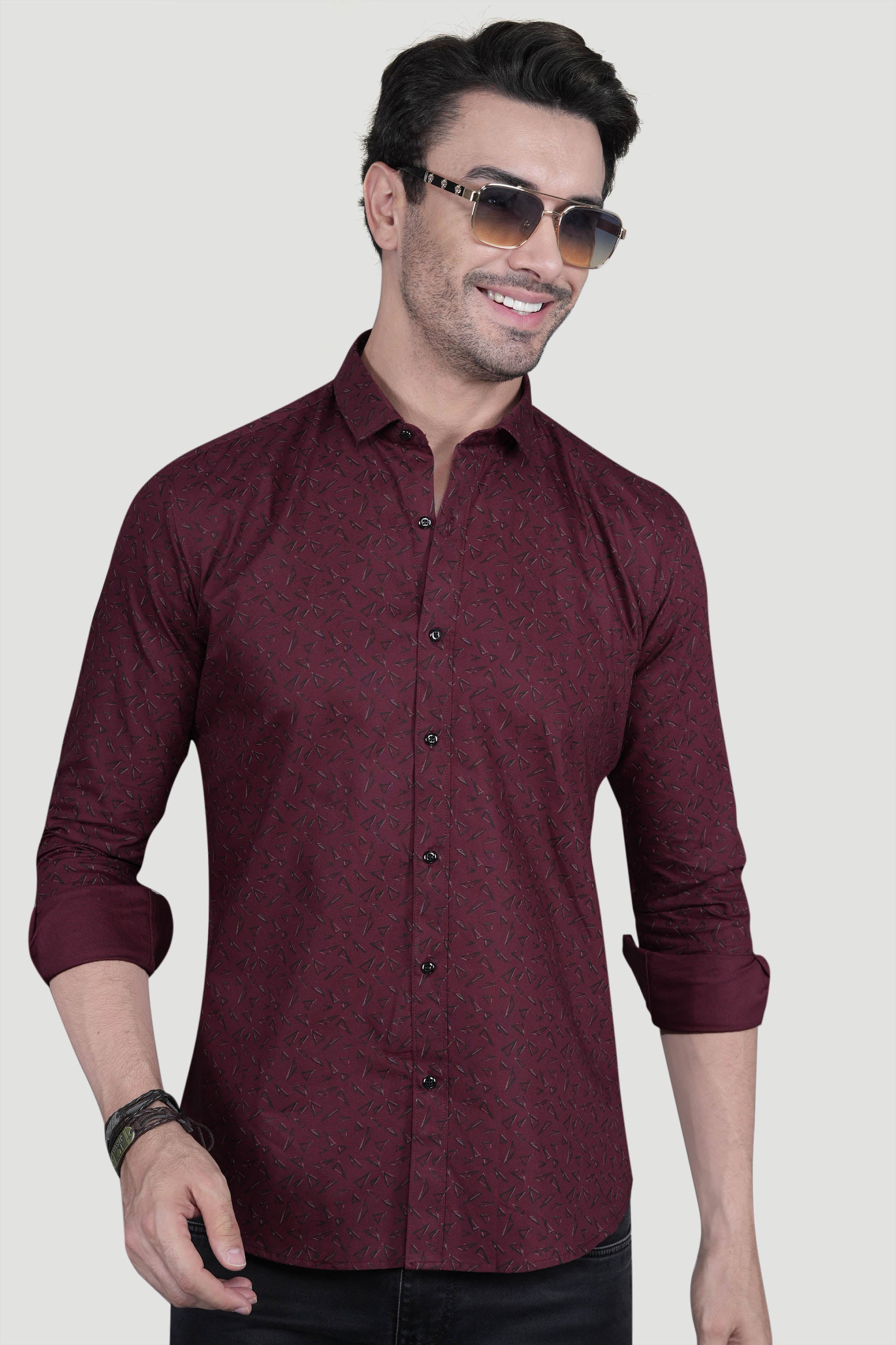 Felix Maroon Cotton Printed Shirt