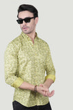 Oskar Yellow Cotton Floral Printed Shirt