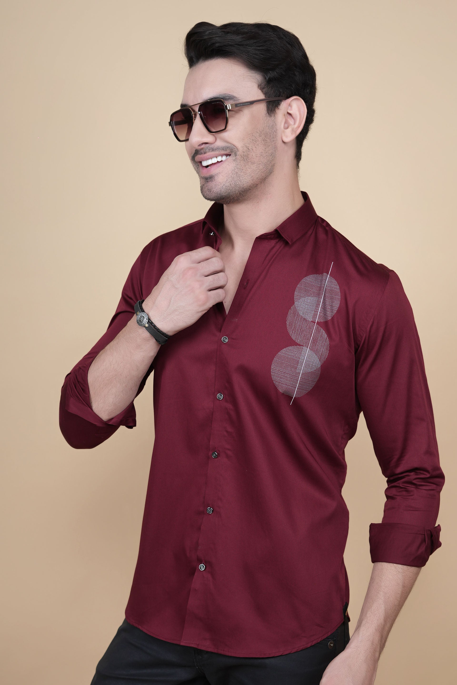 Dixy Maroon Cottton Solid Shirt