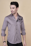 Dany Grey Cotton Solid Embroidery Shirt