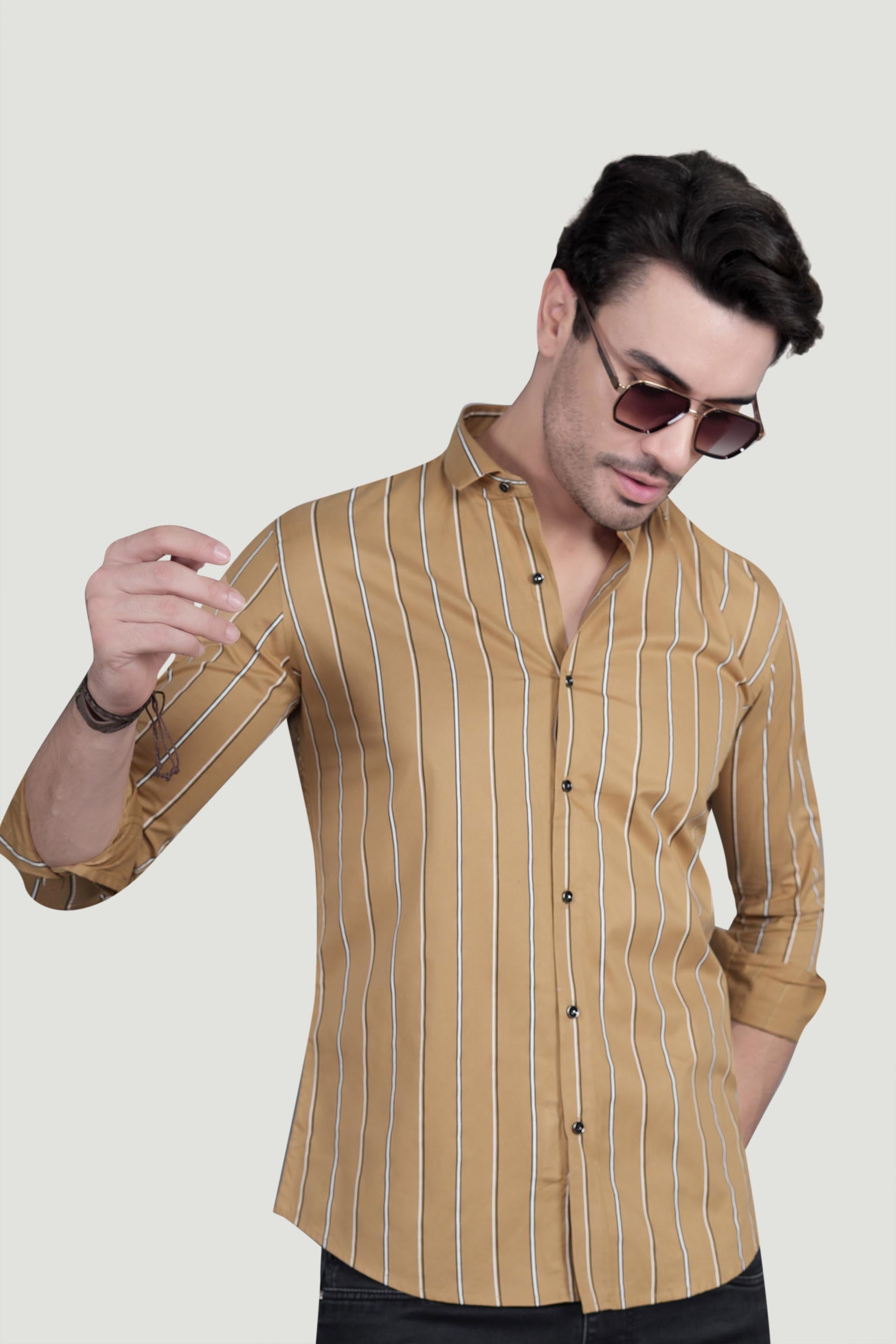 Pastel Orange Cotton Striped Shirt
