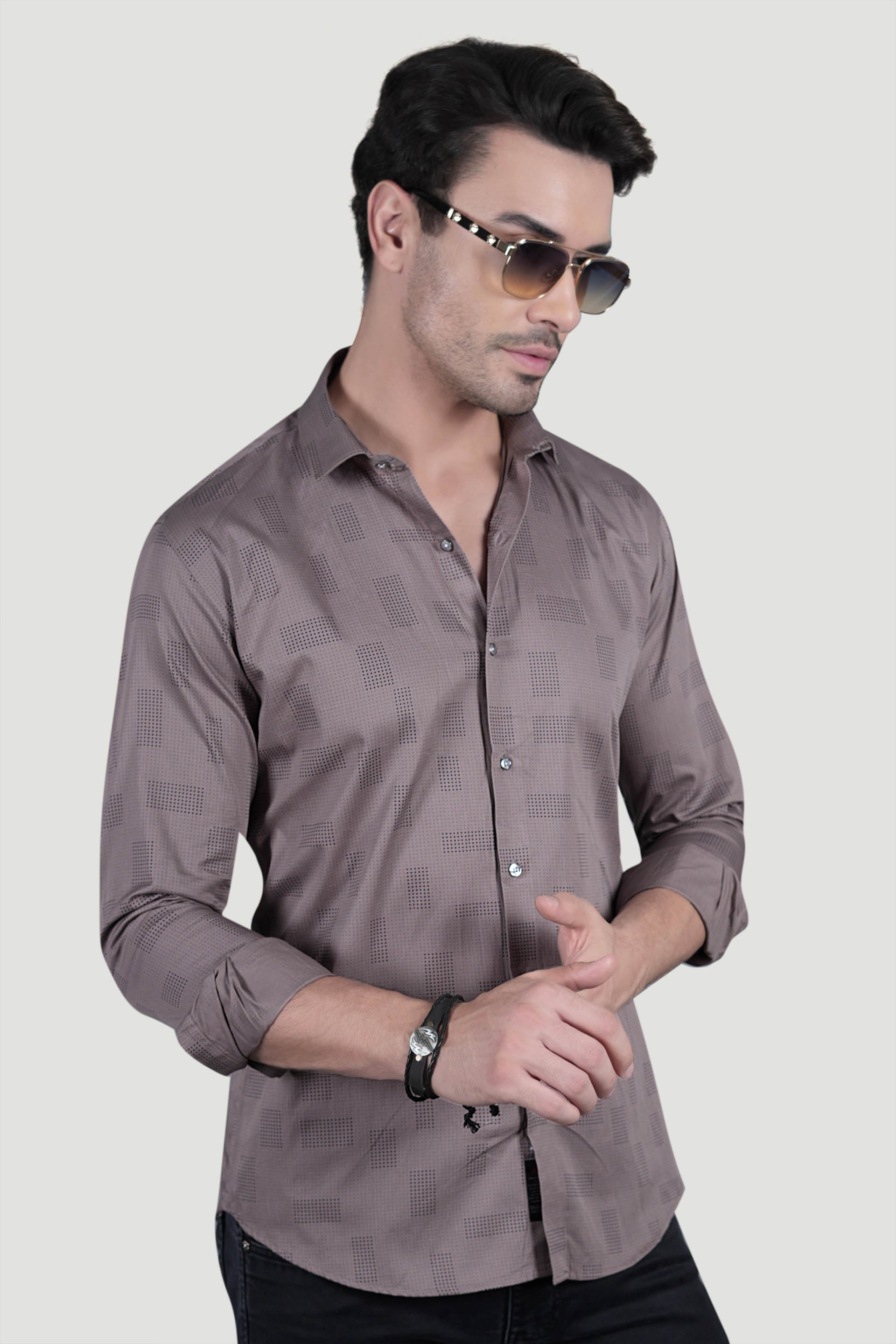 Rian Grey Cotton Printed Shirt