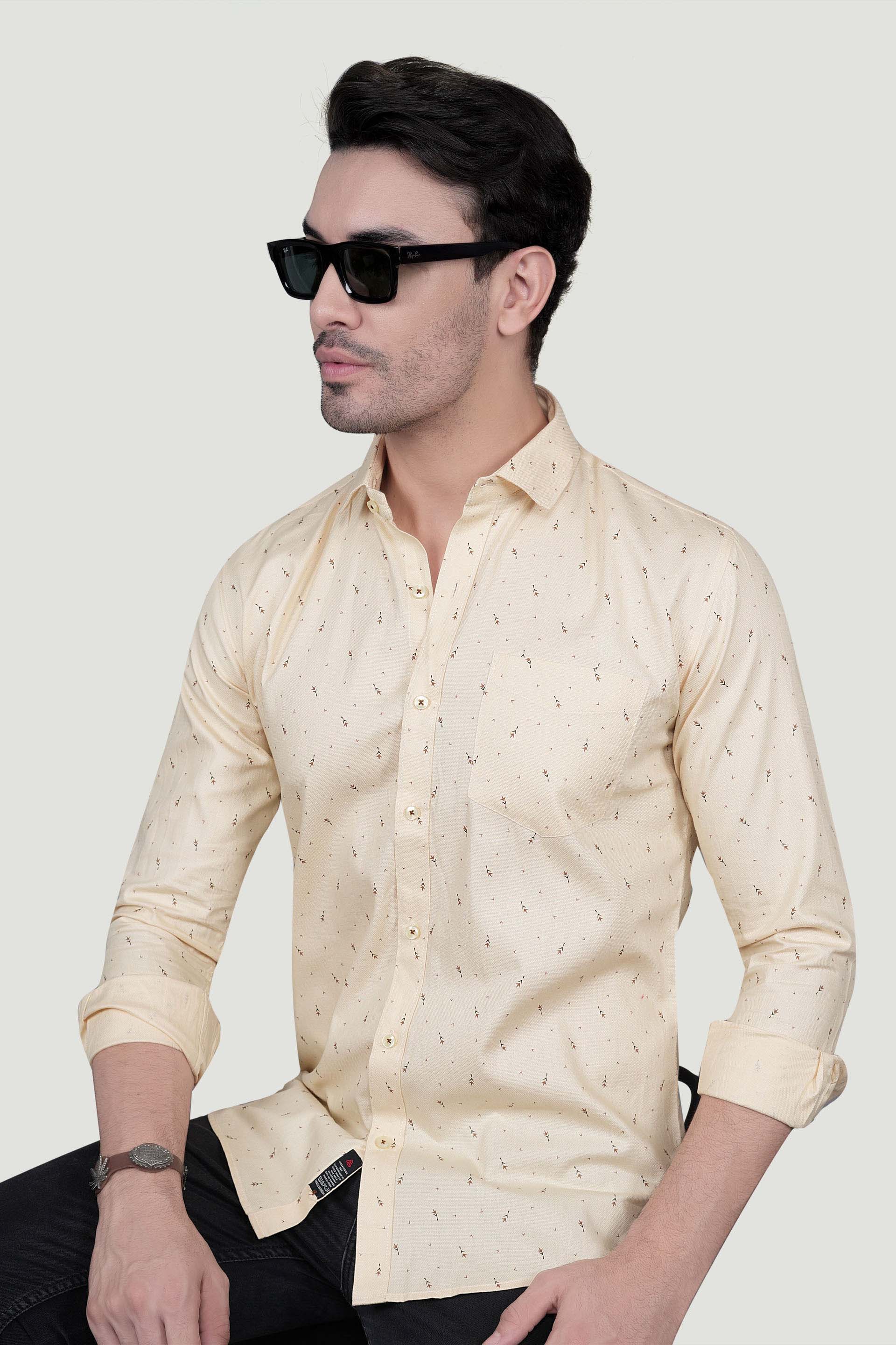 Eirik Cream Cotton Printed Shirt