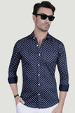 Platon Navy Blue Cotton Printed Shirt