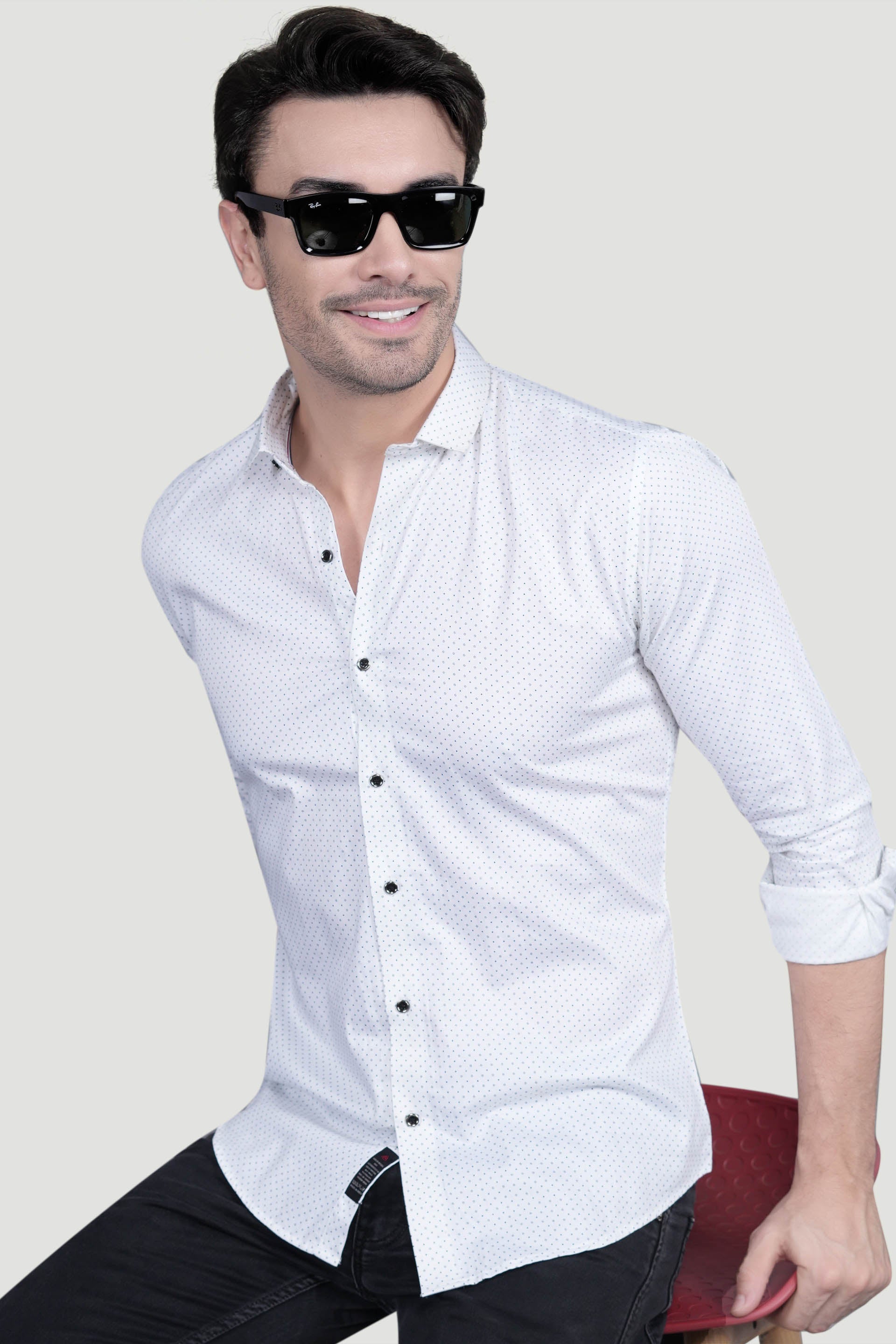 Aidan White Cotton Printed Shirt
