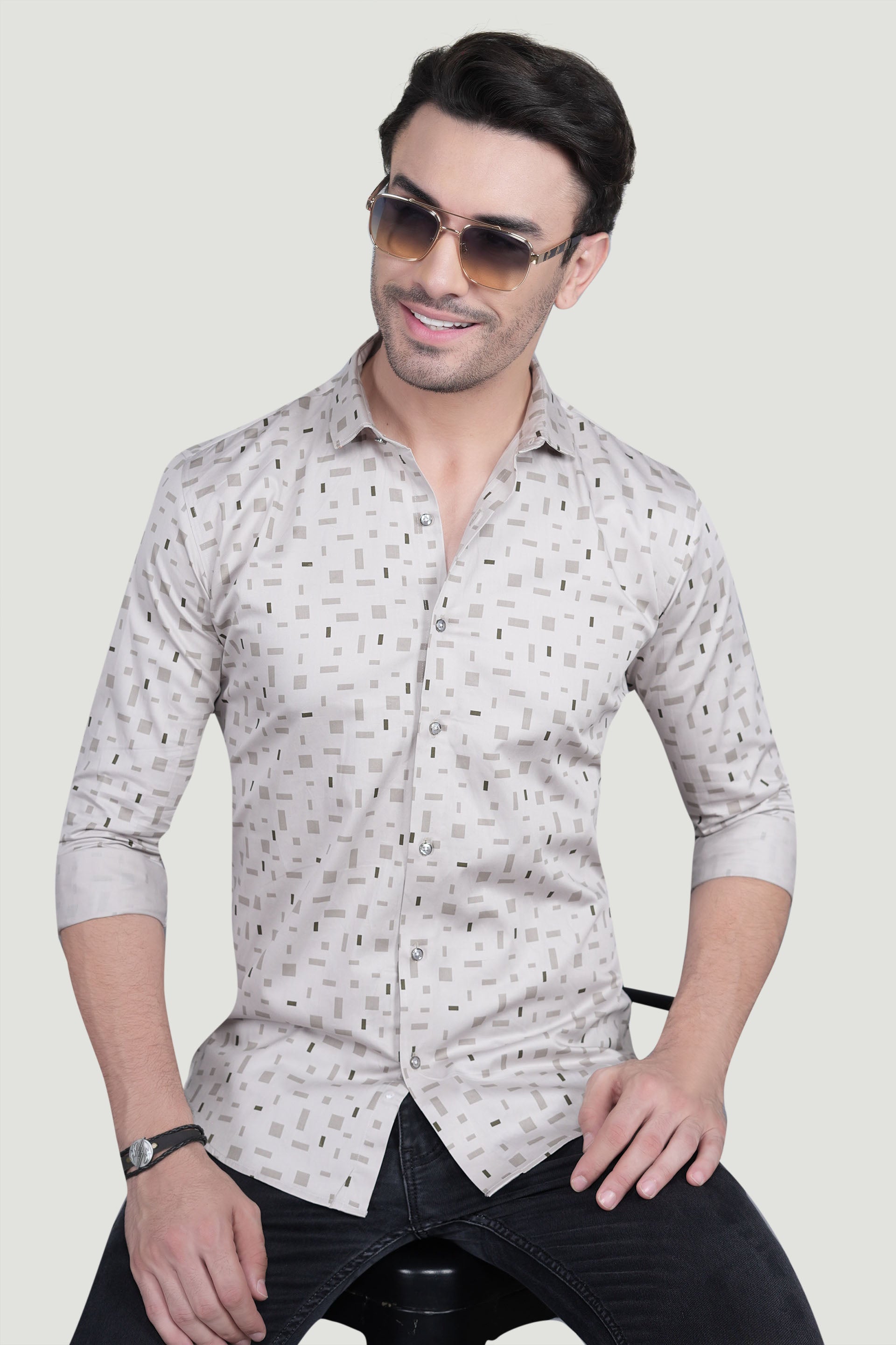 Milan Grey Cotton Printed Shirt