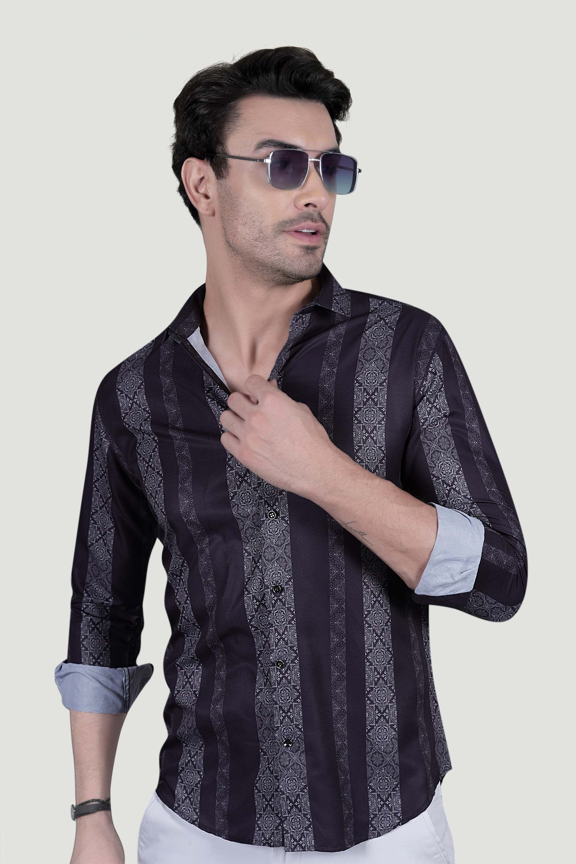 Roman Navy Blue Striped Printed Shirt