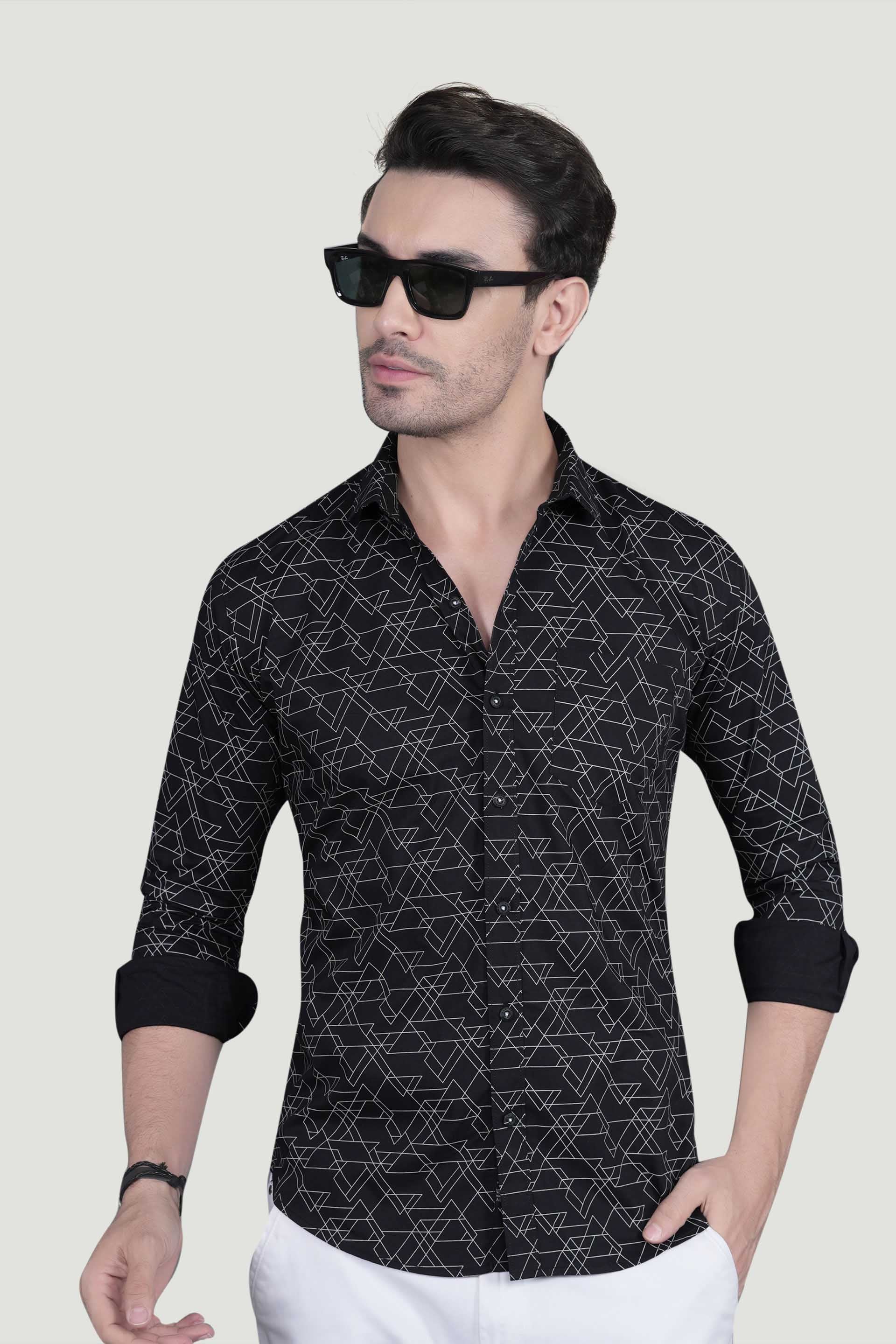 Stefan Black Cotton Printed Shirt