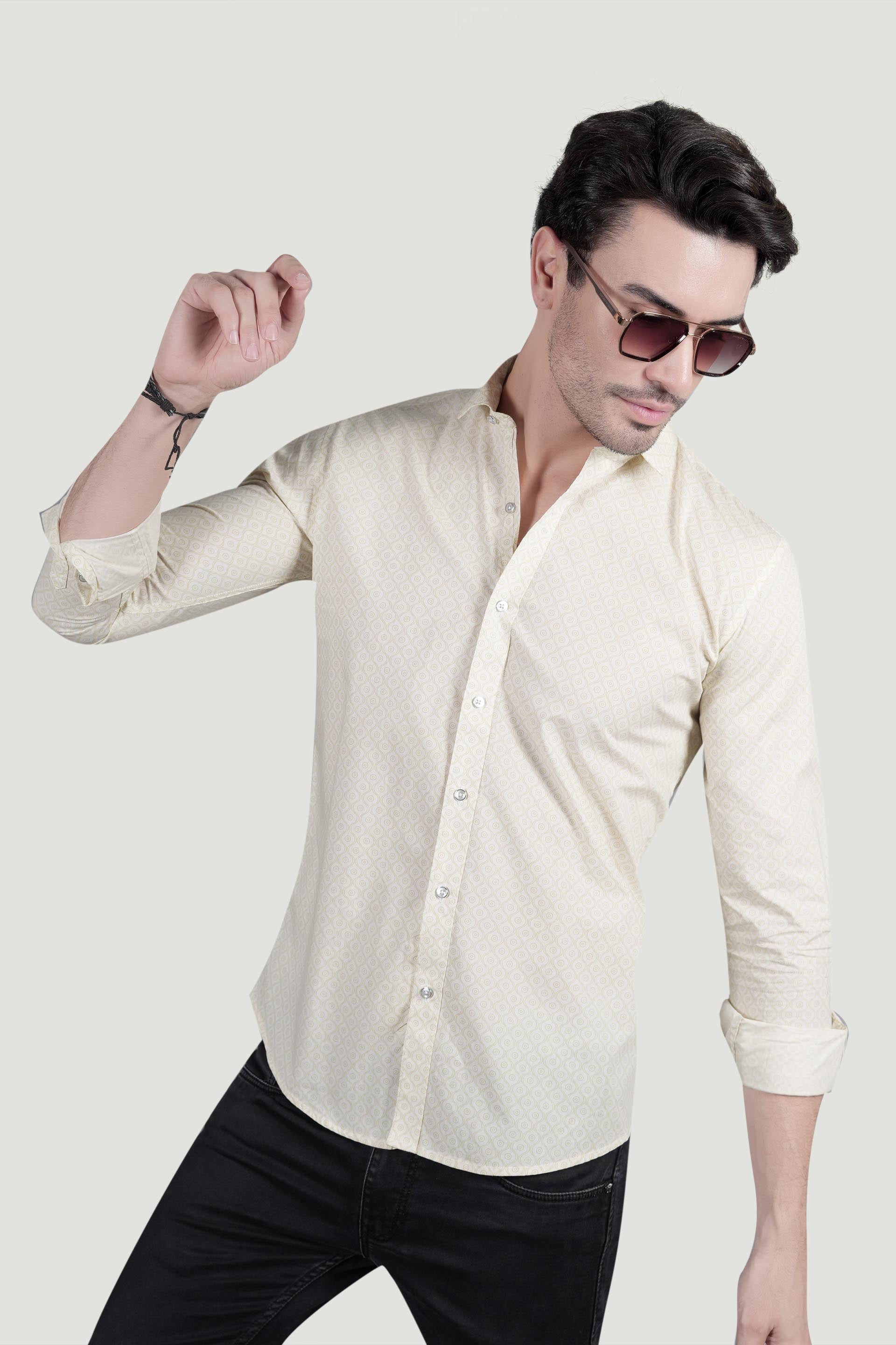Ivo Cream Cotton Printed Shirt