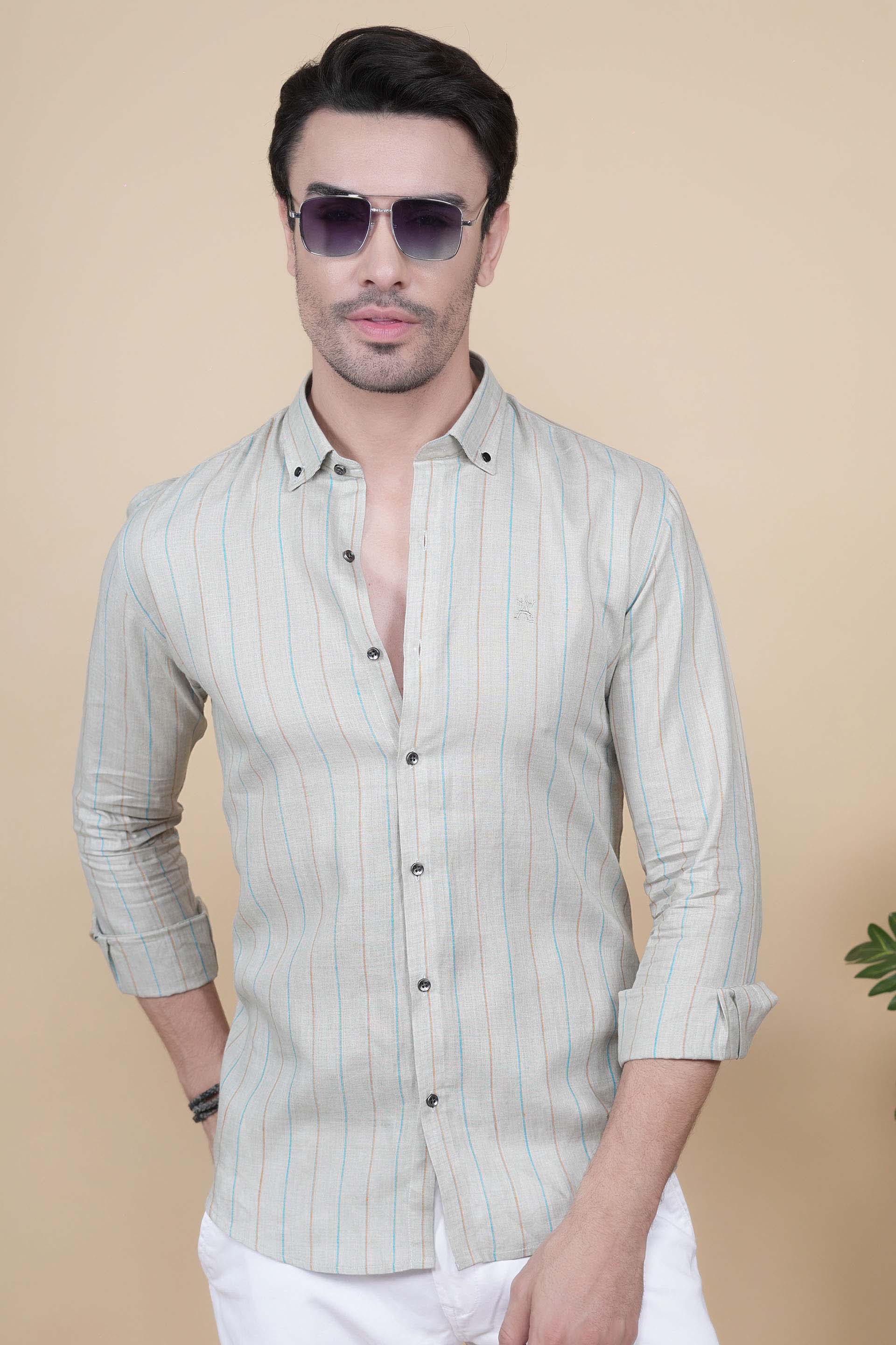 Ilya Grey Linen Striped Shirt