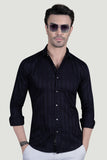 Bruno Navy Blue Cotton Striped Shirt